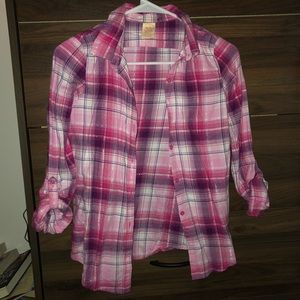Girls Button Up Pink Flannel